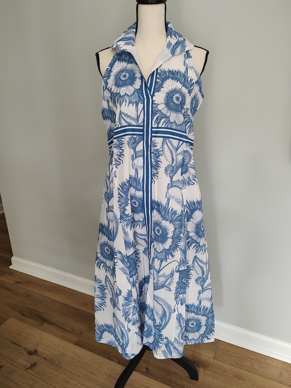 Islapayal Windsor Midi Sunflower Popover Shirt Dress Blue Coastal Classic Beach